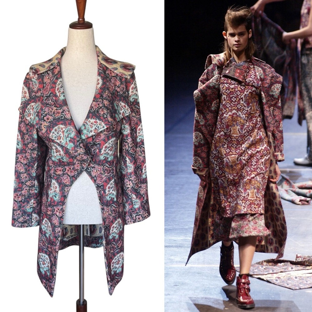 Yohji Yamamoto Vintage Fall 2004 Abstract Floral Women's Wool Coat Small